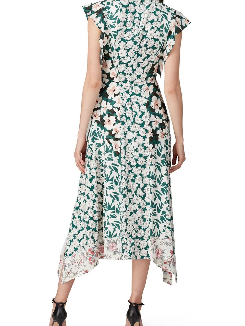 Rebecca Taylor Green Floral Asymmetrical Midi‎ Dress